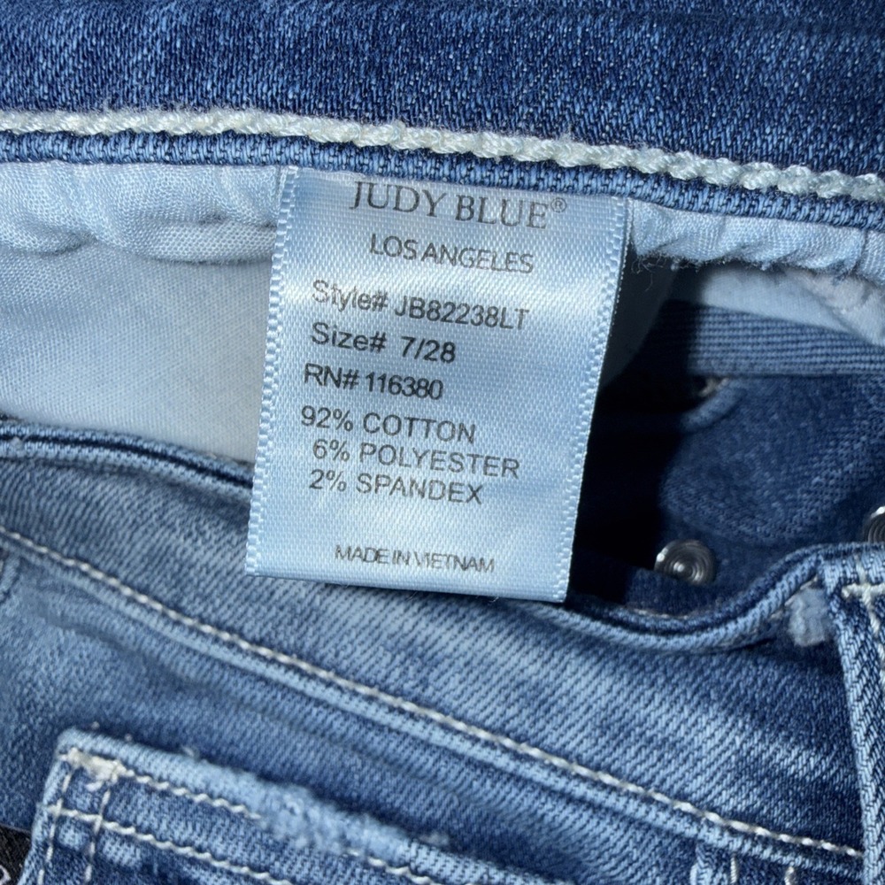 Judy Blue Jeans Womens 7/28 Boyfriend Fit Mid Rise Frayed Hem Button Fly Casual - Picture 7 of 8